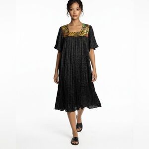 Vintage Naqui New York Womens Pleaded Print Maxi Dress Black Size 3XL